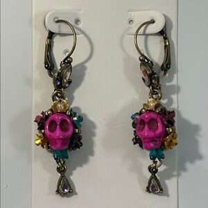 NWOT Day OF The Dead Sugar Skull Designer Earrings By Sweet Romance
